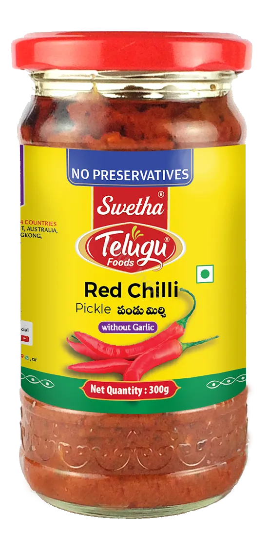 Telugu Foods Red Chilli Pickle Without Garlic 300g