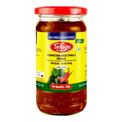 Telugu Foods Gongura Red Chilli Pickle With Garlic 300g