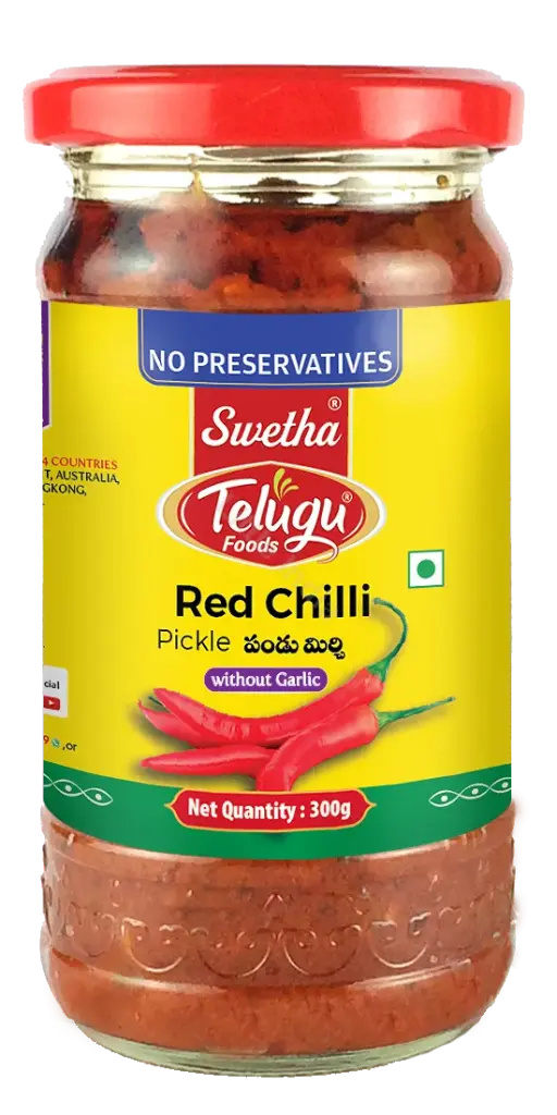 Telugu Foods Red Chilli Pickle Without Garlic 300g